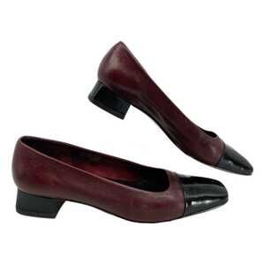 Etienne Aigner Burgundy Red & Black Cap Toe Heels | Size 6 - Stylish Comfort